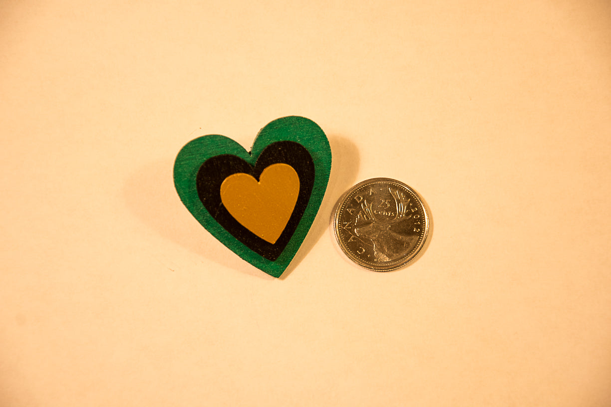 Triple Heart Pin - Metallic Green/Black/Gold