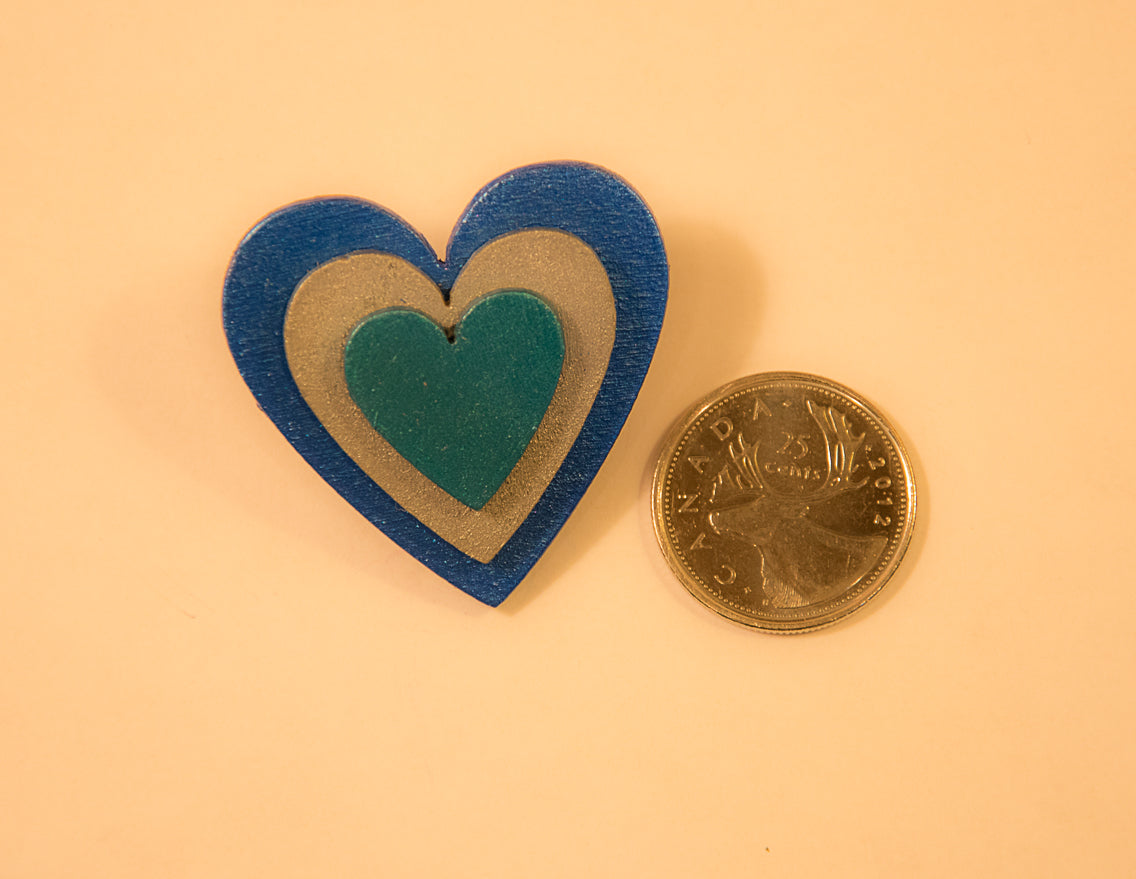 Triple Heart Pin - Metallic Blue/Silver/Teal