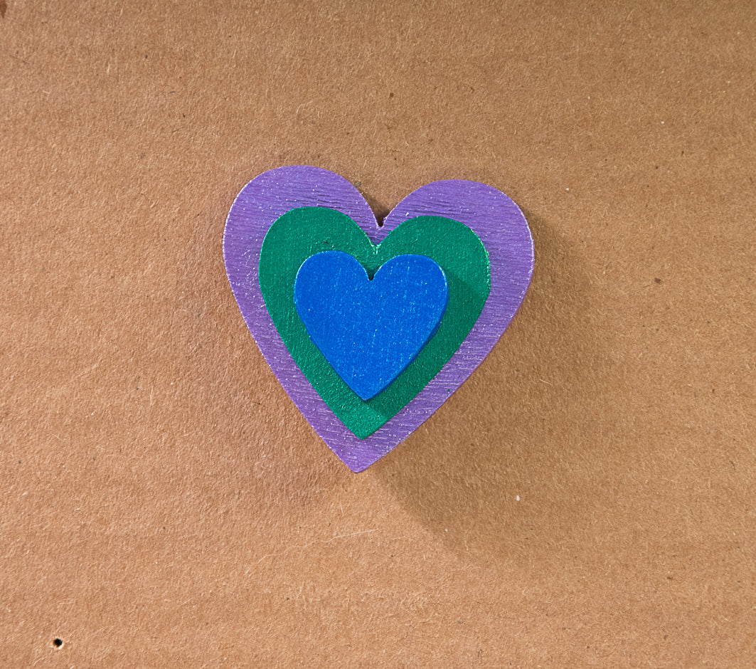 Triple Heart Pin - Metallic Blue/Green/Purple