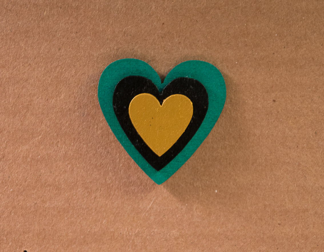 Triple Heart Pin - Metallic Green/Black/Gold