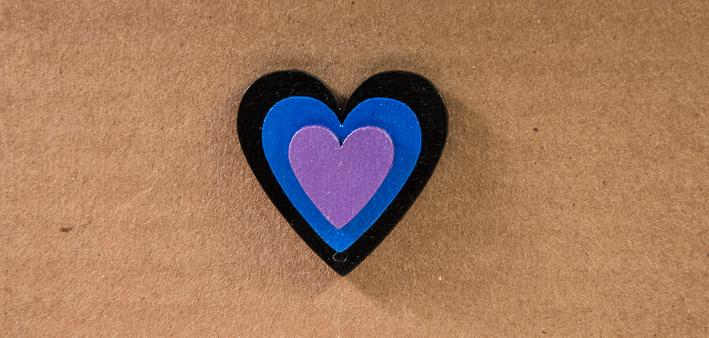Triple Heart Pin - Metallic Black/Blue/Purple