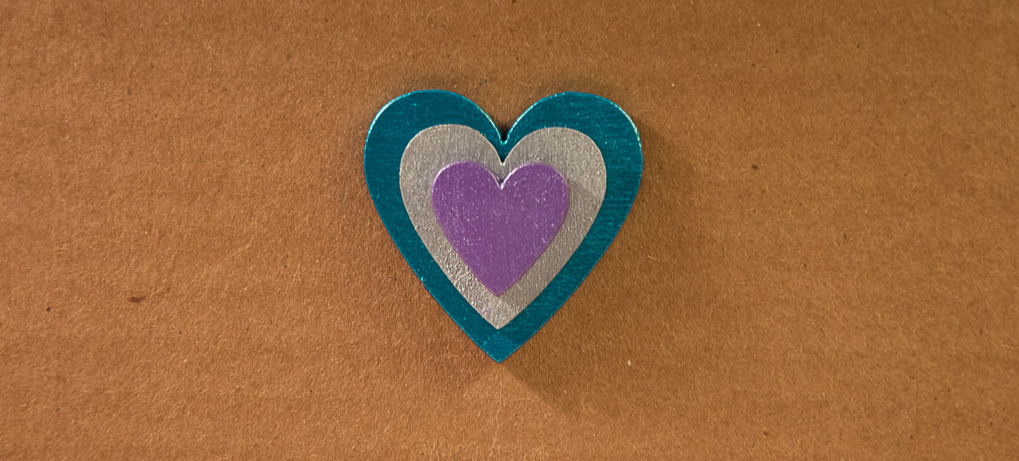 Triple Heart Pin - Metallic Teal/Silver/Purple