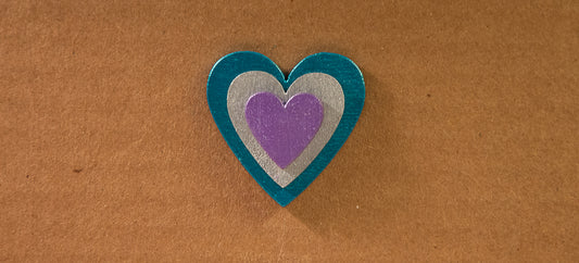 Triple Heart Pin - Metallic Teal/Silver/Purple