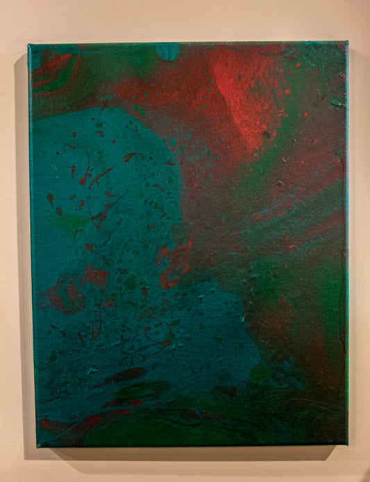 Teal and Red - Acrylic Pour