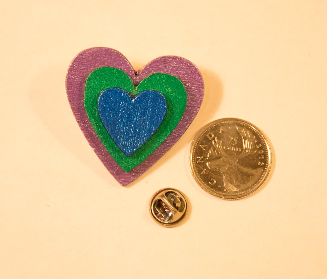 Triple Heart Pin - Metallic Blue/Green/Purple