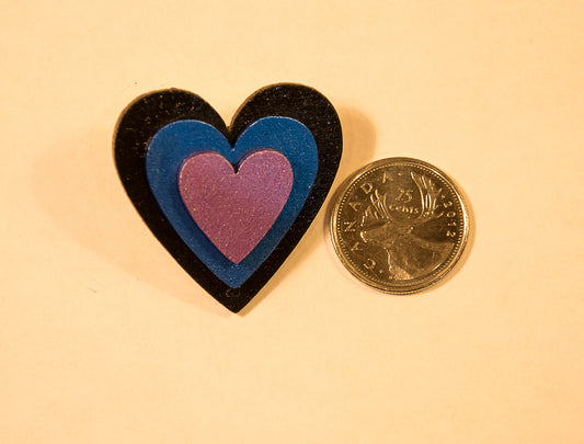 Triple Heart Pin - Metallic Black/Blue/Purple