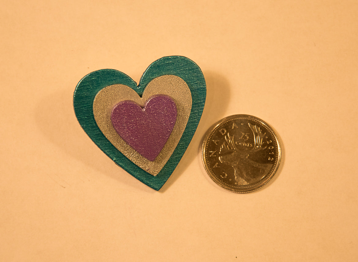 Triple Heart Pin - Metallic Teal/Silver/Purple